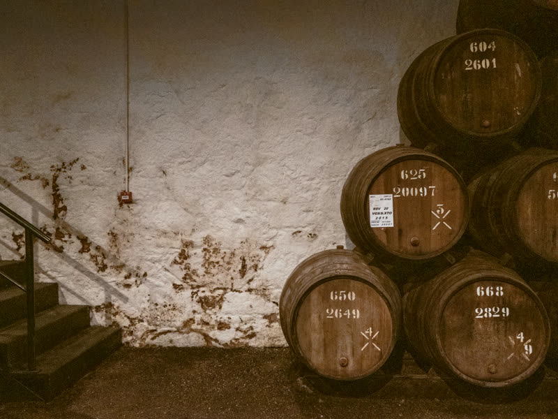 Wine barrels in the private barrel room